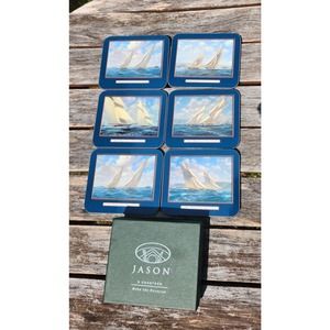 JASON Coasters On The Wind D2764 Roy Cross Americas Cup Sailboats 6 Piece Set